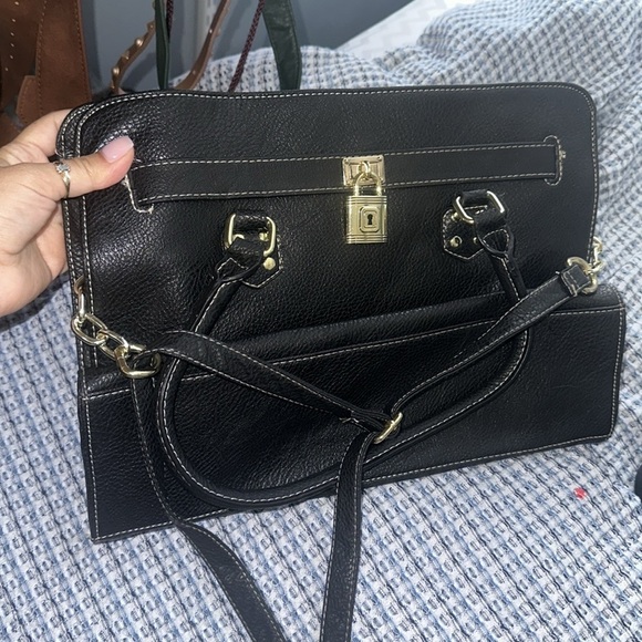 Black purse lock bag work bag work satchel shoulder bag top handle business bag - Picture 4 of 11